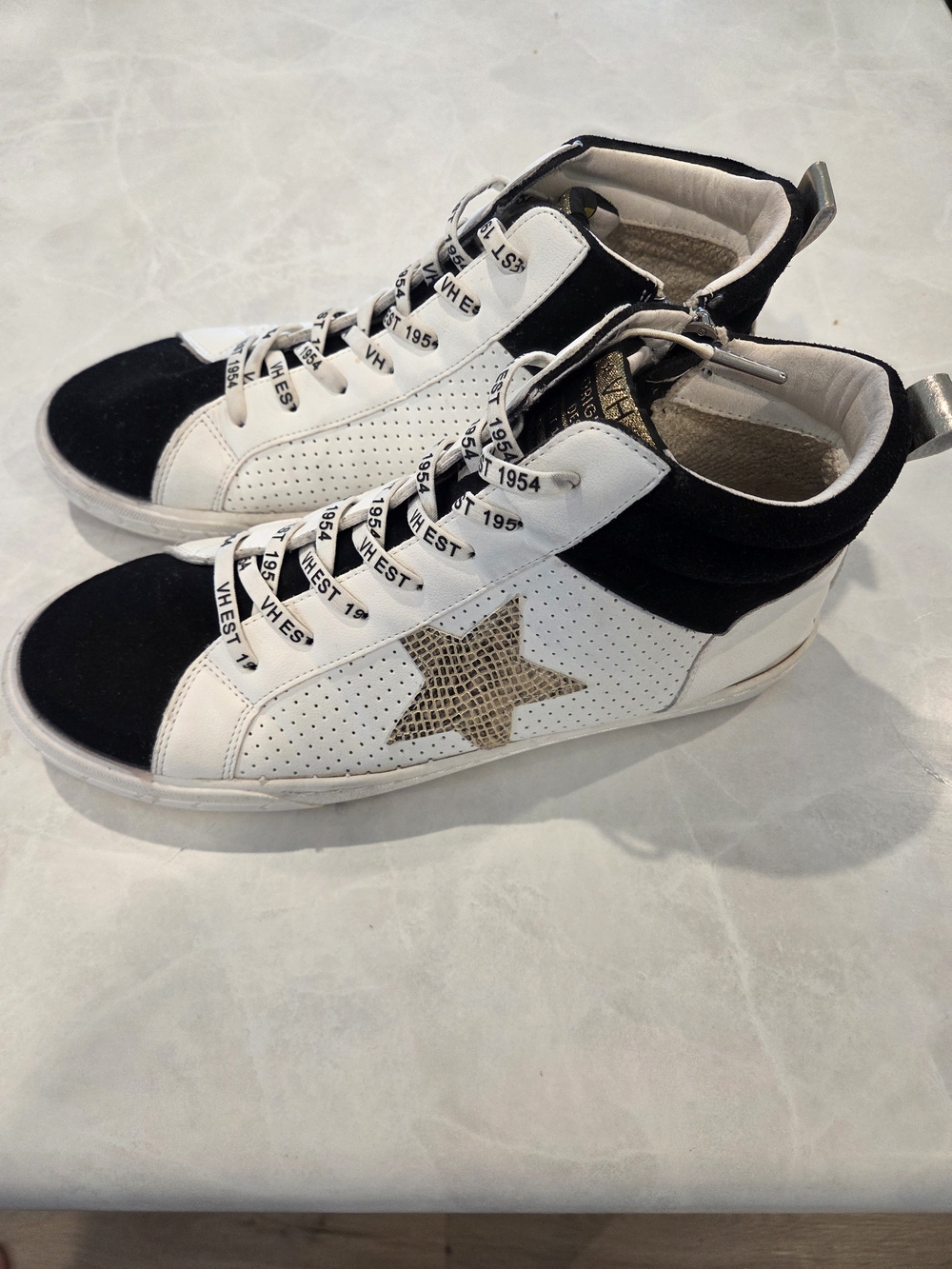 Vintage Havana Black & White High-Top Sneakers with Gold Star